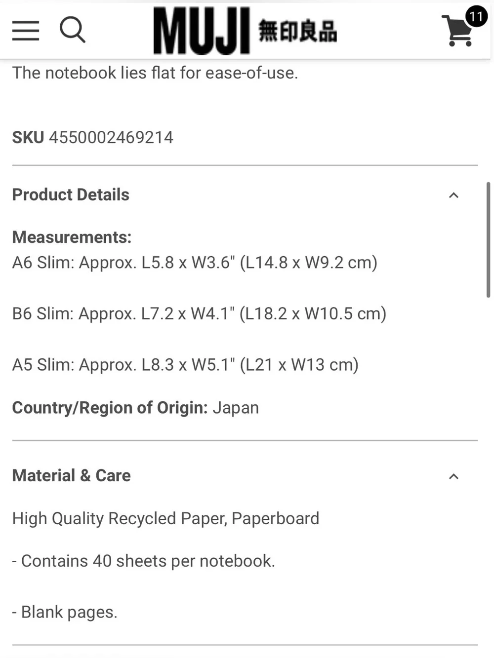 MUJI Slim Plain A6 notebooks 10pk (NWT)